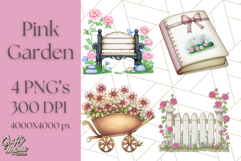 Pink Cottagecore Garden PNG Clipart, Vintage Floral Art Product Image 1