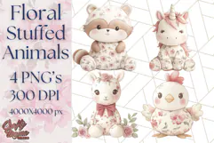 Pink Floral Stuffed Animal Clipart PNG, Cute Stuffed Animals Product Image 1