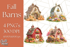 Fall Barn Clipart PNG With Pumpkins and Flowers, Autumn Png Product Image 1