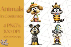 Halloween Animals in Costumes Clipart PNG, Cute Pets Art Product Image 1