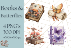 Cottagecore Butterfly and Book PNG Clipart Reading Elements Product Image 1