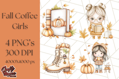 Pumpkin Spice Chibi Girls, Fall Accessories PNG, Cozy Autumn Product Image 1
