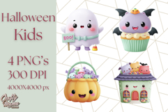 Kawaii Halloween Clipart Cute Kids and Candy Elements Png Product Image 1