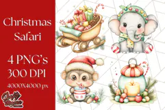 Muted Cute Safari Christmas Animal PNG Clipart, Holiday Png Product Image 1