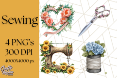 Floral Sewing Clipart PNG Vintage Sewing Elements Needlework Product Image 1