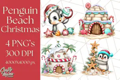 Christmas Penguins The Beach Clipart PNG, Tropical Holiday Product Image 1