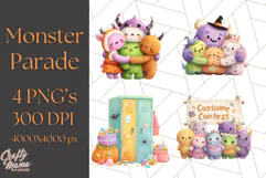 Halloween Costume Parade Clipart PNG with Monsters Clip Art Product Image 1