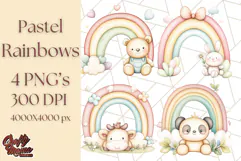 Pastel Plushie Rainbow Clipart PNG, Nursery Baby Animals Png Product Image 1