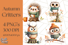 Cozy Autumn Animal Clipart, Fall Forest Critters PNG Product Image 1
