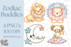 Zodiac Buddies Clipart PNG, Cute Astrology Clip Art Product Image 1