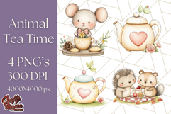 Tea Time Animal Clipart PNG Woodland Forest, Cottagecore Png Product Image 1