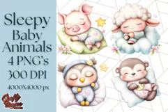 Sleeping Baby Animals PNG, Cozy Pajama Bedtime Clipart Png Product Image 1