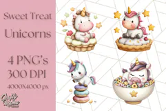 Cute Dessert Unicorn PNG Clipart with Cupcakes & Candies Product Image 1