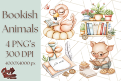 Bookish Animals PNG Clipart with Cozy Reading Elements Product Image 1