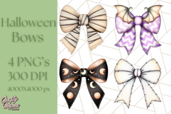 Muted Halloween Bow Clipart, Fall Ribbon PNG Autumn Hair Bow Product Image 1