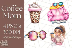 Sassy Mom Coffee PNG Clipart, Messy Bun Mom Life PNGs Product Image 1