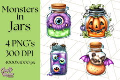Halloween Monster Clipart PNG, Monsters in Jars, Spooky Png Product Image 1