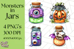 Halloween Monster Clipart PNG, Monsters in Jars, Spooky Png Product Image 1