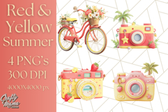 Strawberry Red Lemon Yellow Summer Clipart PNG, Summer Icons Product Image 1