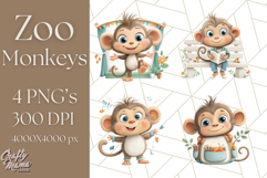 Zoo Monkeys Clipart, Cute Cartoon Jungle Monkeys PNG Product Image 1
