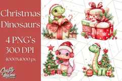 Christmas Dinosaur PNG Clipart, Cute Dino Holiday Art Png Product Image 1