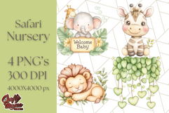 Pastel Safari Jungle Baby Animals PNG Clipart, Nursery Product Image 1