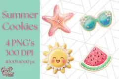 Summer Iced Cookie Clipart PNG, Cute Tropical Cookies Product Image 1