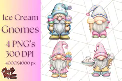 Ice Cream Gnome Clipart PNG Summer Dessert Art, Summer Gnome Product Image 1