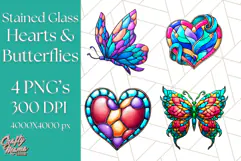 Stained Glass Hearts and Butterflies Clipart PNG Product Image 1