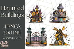 Halloween Buildings Clipart PNG, Haunted Houses Art Product Image 1