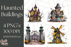 Halloween Buildings Clipart PNG, Haunted Houses Art Product Image 1