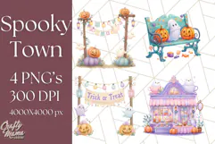 Pastel Halloween Town PNG Clipart, Spooky Shops & Homes Png Product Image 1