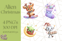 Alien Christmas Clipart, Cute Outer Space Holiday PNG Product Image 1