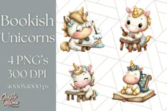 Magical Bookish Unicorn PNG Clipart Reading Books & Stories Product Image 1