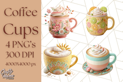 Pastel Coffee Mug Clipart PNG, Latte Iced Coffee Tea Cups Product Image 1