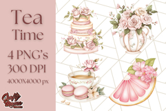 Pastel Tea Clip Art PNG with Sweets and Floral Accents Png Product Image 1