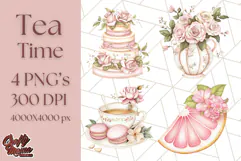 Pastel Tea Clip Art PNG with Sweets and Floral Accents Png Product Image 1