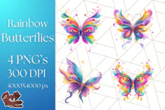 Colorful Butterfly Clipart PNG Clipart, Rainbow Butterfly Product Image 1