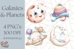 Kawaii Galaxy Buddies Clipart PNG, Cute Planets Clip Art Product Image 1