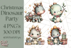 Christmas Dinosaur Party Png, Dino Clipart PNG Product Image 1