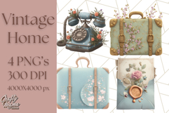 Vintage Cottagecore PNG Clipart, Phones Teacups Home Decor Product Image 1