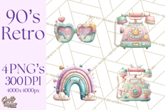 Pastel Retro 90s PNG, Cute Aesthetic Clipart, Checkerboard Product Image 1