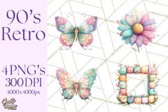 Pastel Retro 90s PNG, Cute Aesthetic Clipart, Checkerboard Product Image 1