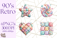 Pastel Retro 90s PNG, Cute Aesthetic Clipart, Checkerboard Product Image 1