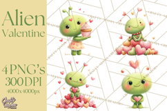 Green Alien Valentine Clipart PNG, Cute Alien Valentines Product Image 1