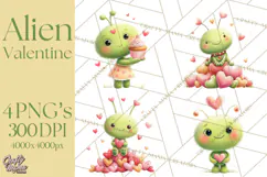 Green Alien Valentine Clipart PNG, Cute Alien Valentines Product Image 1