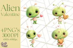 Green Alien Valentine Clipart PNG, Cute Alien Valentines Product Image 1