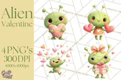 Green Alien Valentine Clipart PNG, Cute Alien Valentines Product Image 1