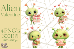 Green Alien Valentine Clipart PNG, Cute Alien Valentines Product Image 1