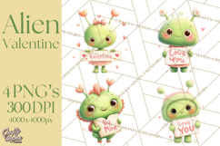Green Alien Valentine Clipart PNG, Cute Alien Valentines Product Image 1